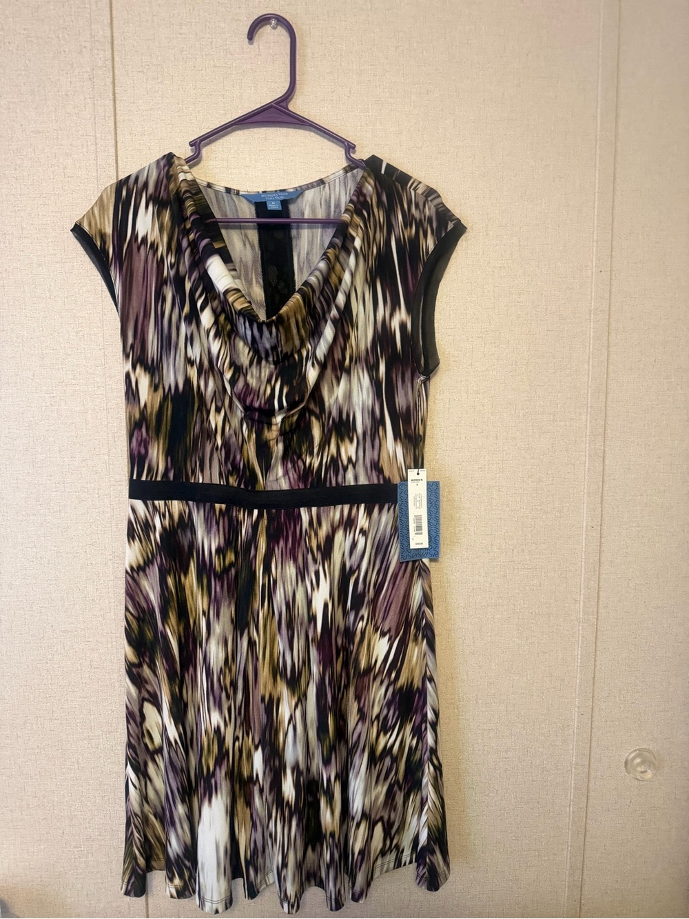 Simply Vera Vera Wang Purple & Neutral Abstract Cowl Neck Midi Dress